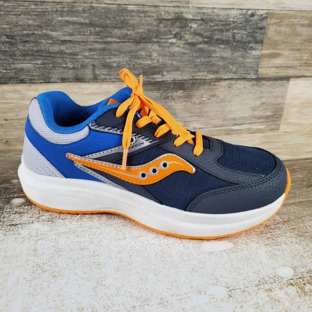 Saucony Cohesion Kids Shoes Sz 4 M Athletic Navy Peel Blue Leather Sneakers